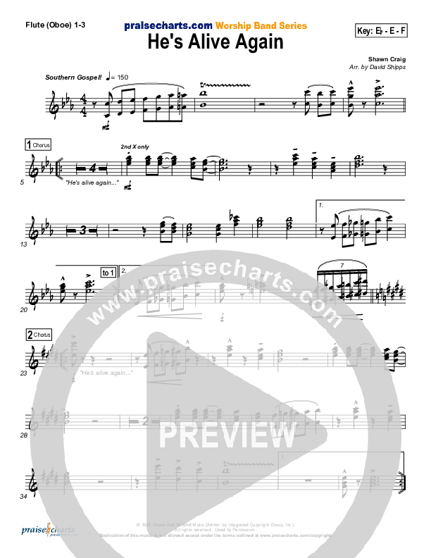 He's Alive Again Flute/Oboe 1/2/3 (Shawn Craig / Passion)