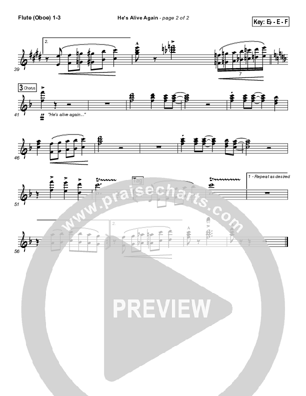 He's Alive Again Flute/Oboe 1/2/3 (Shawn Craig / Passion)
