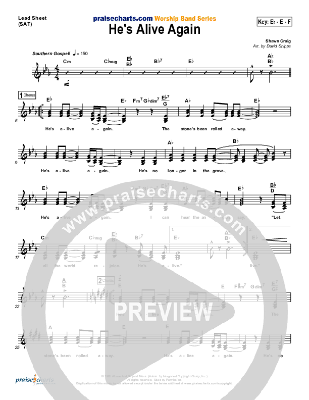 He's Alive Again Lead Sheet (Shawn Craig / Passion)