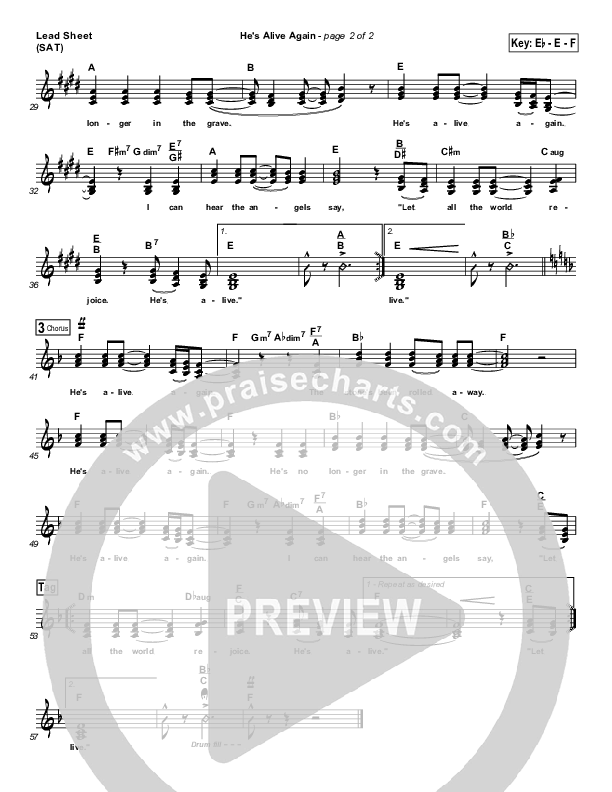He's Alive Again Lead Sheet (Shawn Craig / Passion)