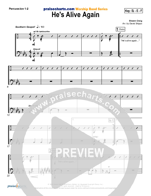 He's Alive Again Percussion 1/2 (Shawn Craig / Passion)