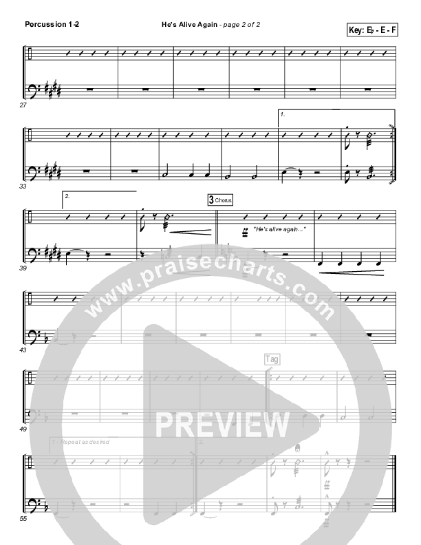 He's Alive Again Percussion 1/2 (Shawn Craig / Passion)