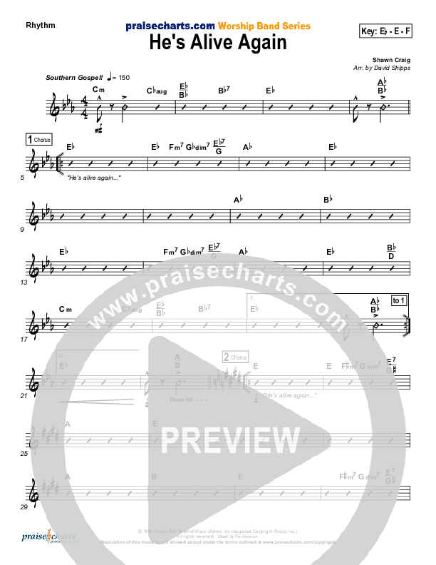 He's Alive Again Rhythm Chart (Shawn Craig / Passion)