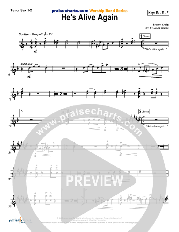 He's Alive Again Tenor Sax 1/2 (Shawn Craig / Passion)