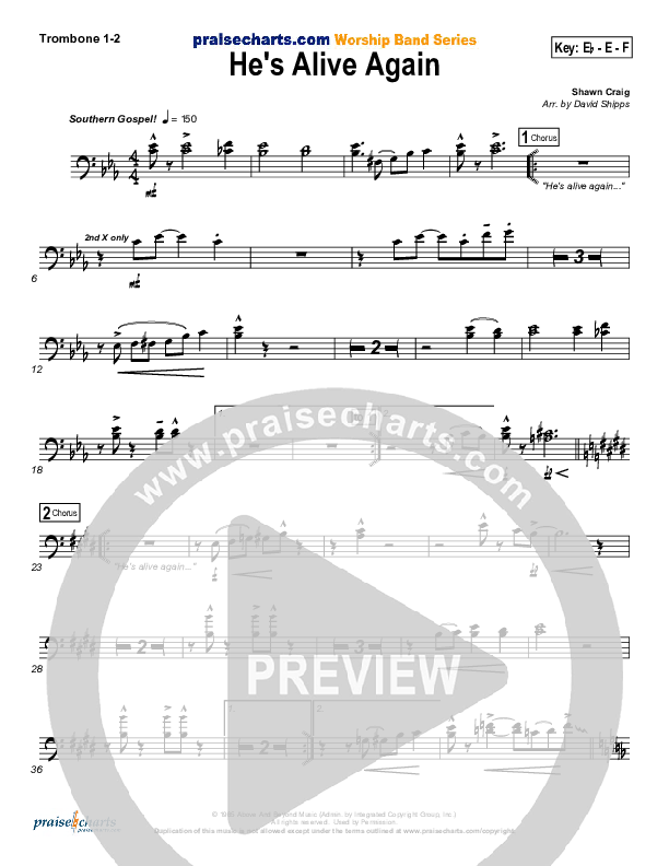 He's Alive Again Trombone 1/2 (Shawn Craig / Passion)