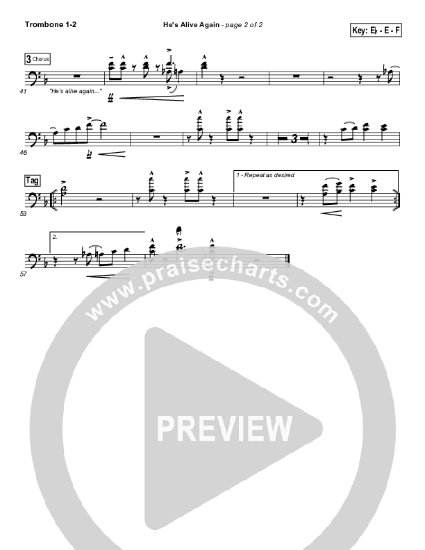 He's Alive Again Trombone 1/2 (Shawn Craig / Passion)
