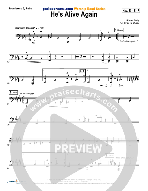 He's Alive Again Trombone 3/Tuba (Shawn Craig / Passion)