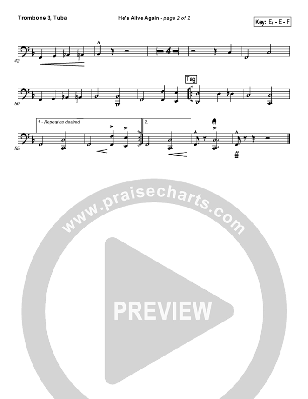 He's Alive Again Trombone 3/Tuba (Shawn Craig / Passion)