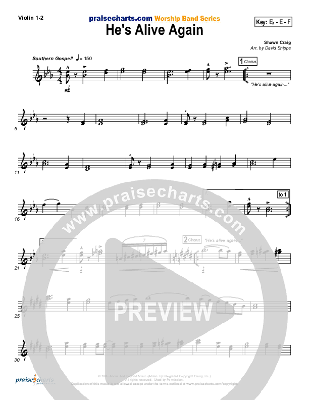 He's Alive Again Violin 1/2 (Shawn Craig / Passion)