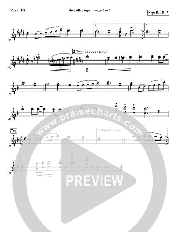 He's Alive Again Violin 1/2 (Shawn Craig / Passion)