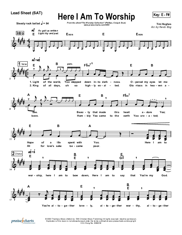 Here I Am To Worship Lead Sheet (SAT) (Phillips Craig & Dean)
