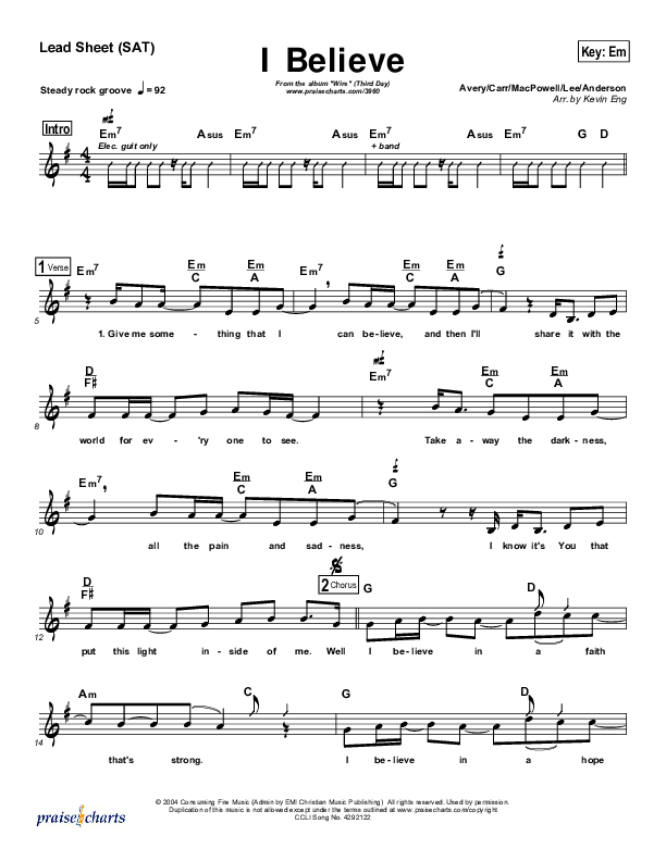I Believe In Love Lead Sheet (Third Day)