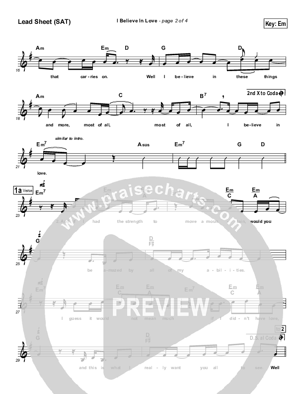 I Believe In Love Lead Sheet (SAT) (Third Day)