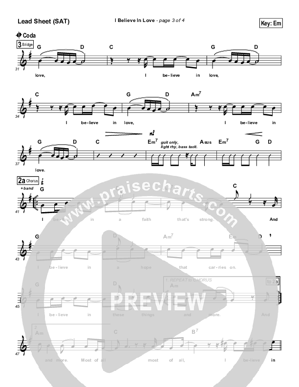 I Believe In Love Lead Sheet (SAT) (Third Day)