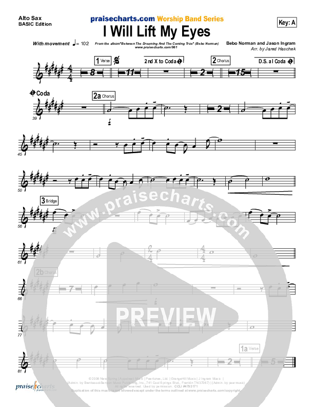 I Will Lift My Eyes Alto Sax (Bebo Norman)
