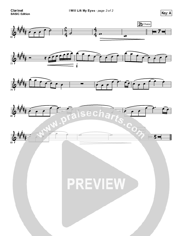 I Will Lift My Eyes Clarinet (Bebo Norman)