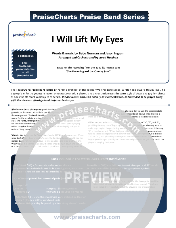 I Will Lift My Eyes Cover Sheet (Bebo Norman)