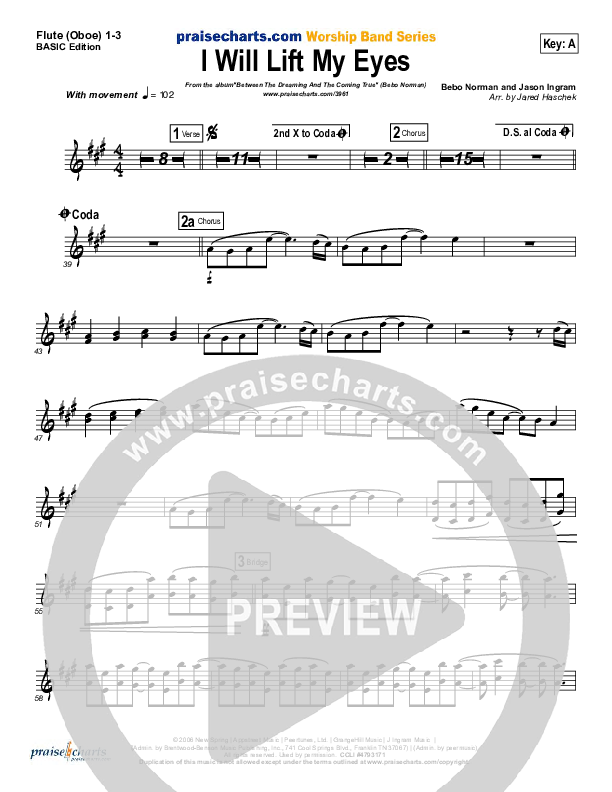 I Will Lift My Eyes Flute/Oboe 1/2/3 (Bebo Norman)