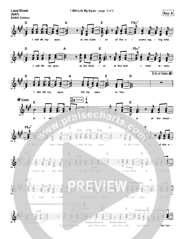 I Will Lift My Eyes Lead Sheet (SAT) (Bebo Norman)