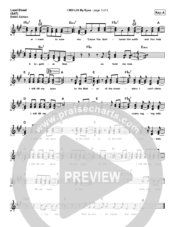 I Will Lift My Eyes Lead Sheet (SAT) (Bebo Norman)