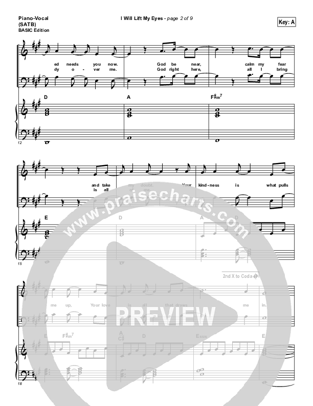 I Will Lift My Eyes Piano/Vocal (Bebo Norman)