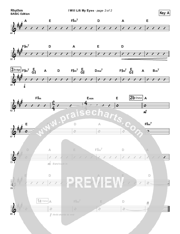 I Will Lift My Eyes Rhythm Chart (Bebo Norman)