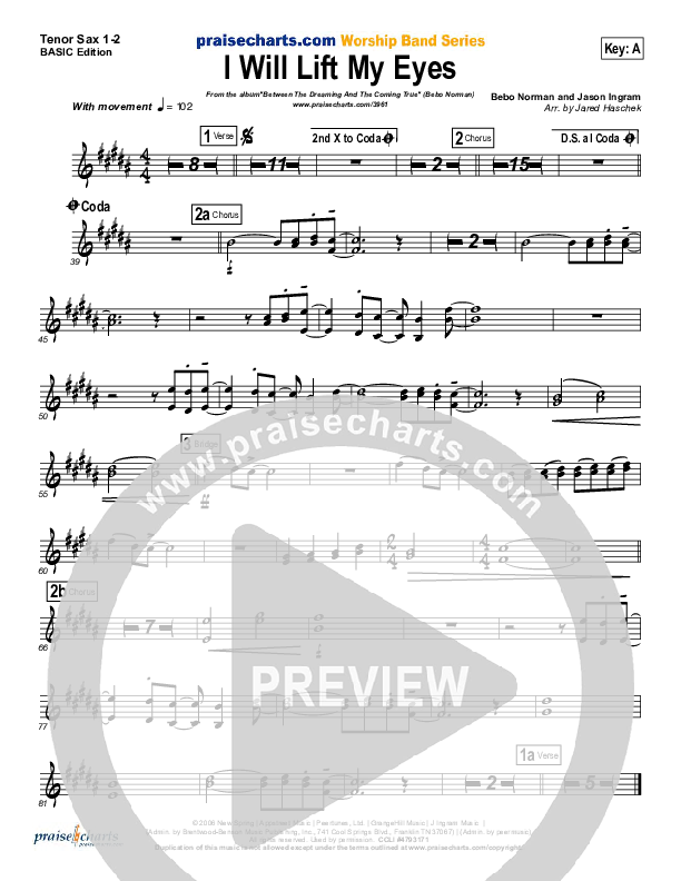 I Will Lift My Eyes Tenor Sax 1/2 (Bebo Norman)