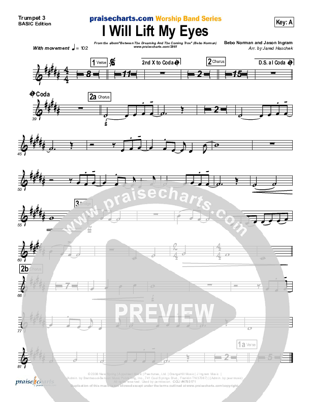 I Will Lift My Eyes Trumpet 3 (Bebo Norman)