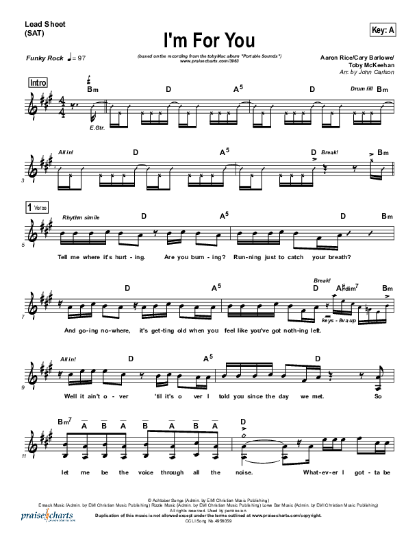 I'm For You Lead Sheet (TobyMac)