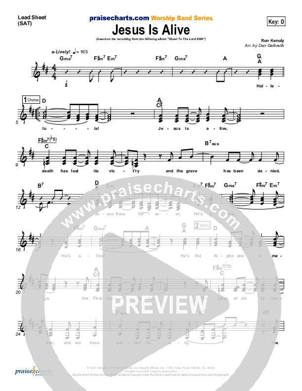 Jesus Is Alive Lead Sheet (SAT) (Ron Kenoly)