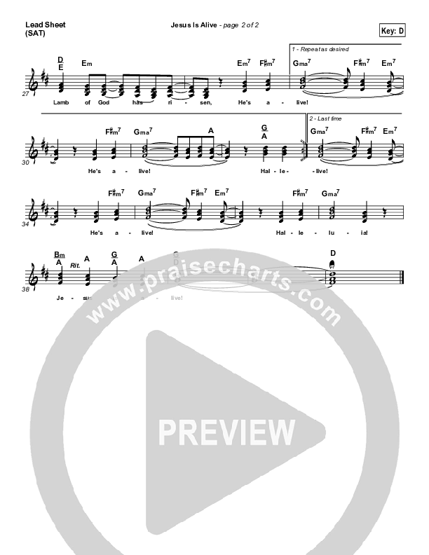Jesus Is Alive Lead Sheet (SAT) (Ron Kenoly)