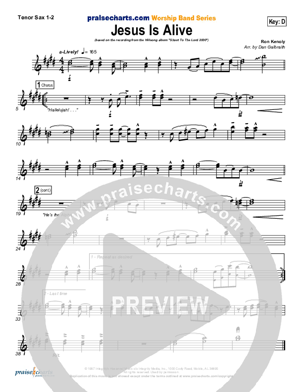Jesus Is Alive Tenor Sax 1/2 (Ron Kenoly)