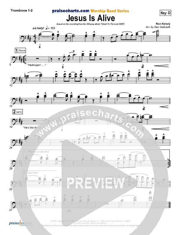 Jesus Is Alive Trombone 1/2 (Ron Kenoly)