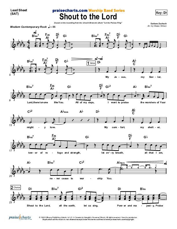 Shout To The Lord Lead Sheet (Lincoln Brewster)