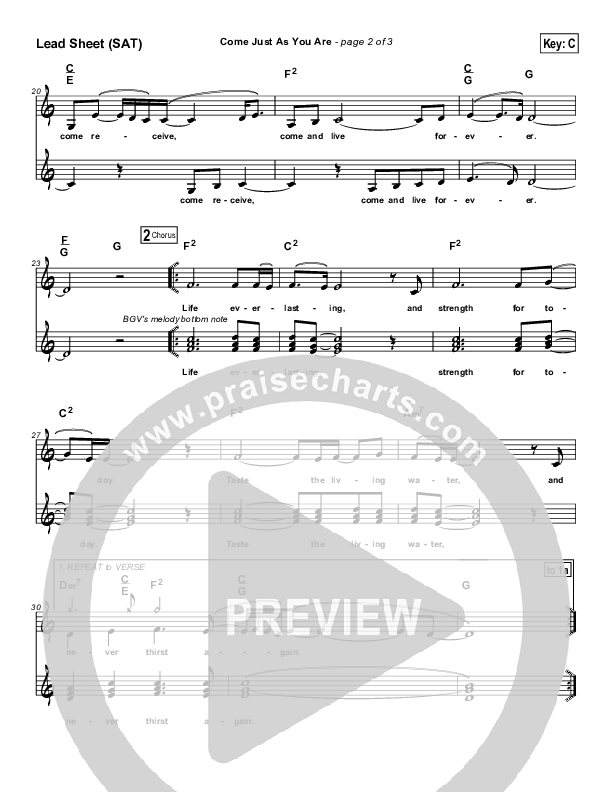 Come Just As You Are Lead Sheet (SAT) (Maranatha Singers)