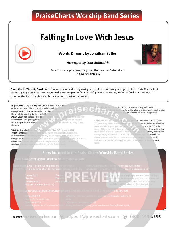 Falling In Love With Jesus Cover Sheet (Jonathan Butler)