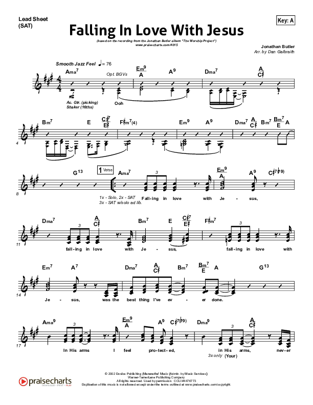 Falling In Love With Jesus Lead Sheet (Jonathan Butler)