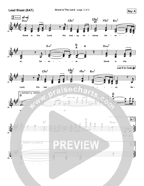 Great Is The Lord Lead Sheet (SAT) (Rita Baloche)