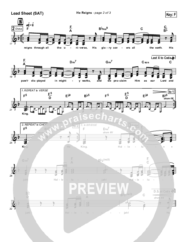 He Reigns Lead Sheet (Maranatha Singers)