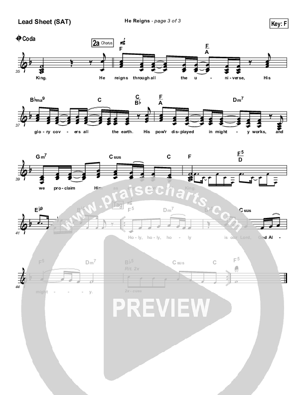 He Reigns Lead Sheet (Maranatha Singers)