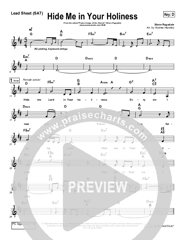 Hide Me In Your Holiness Lead Sheet (Steve Ragsdale)