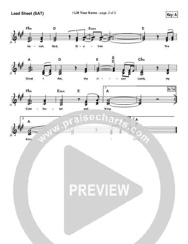 I Lift Your Name Lead Sheet (Maranatha Singers)