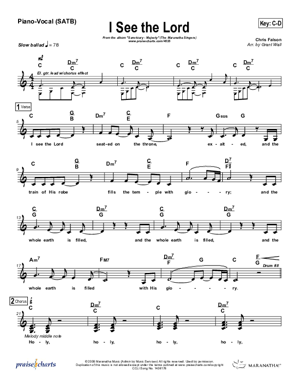 I See The Lord Piano/Vocal (SATB) (Maranatha Singers)