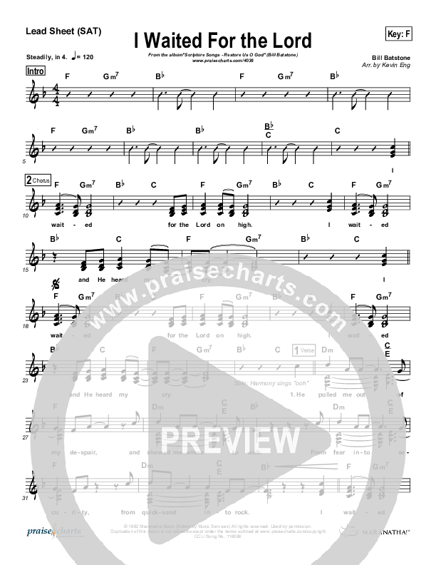 I Waited For The Lord Lead Sheet (Maranatha Singers)