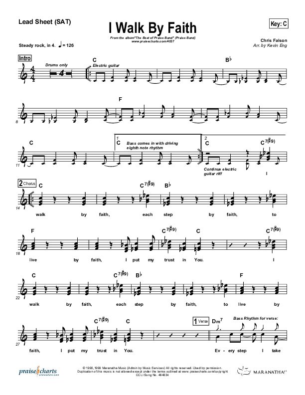 I Walk By Faith Lead Sheet (SAT) (Bill Batstone)