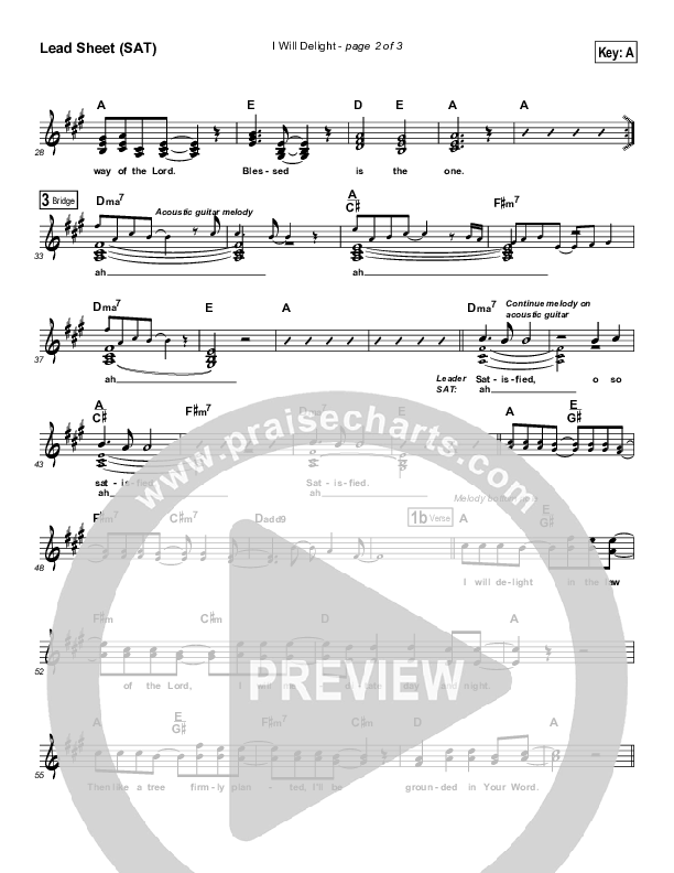 I Will Delight Lead Sheet (Maranatha Singers)