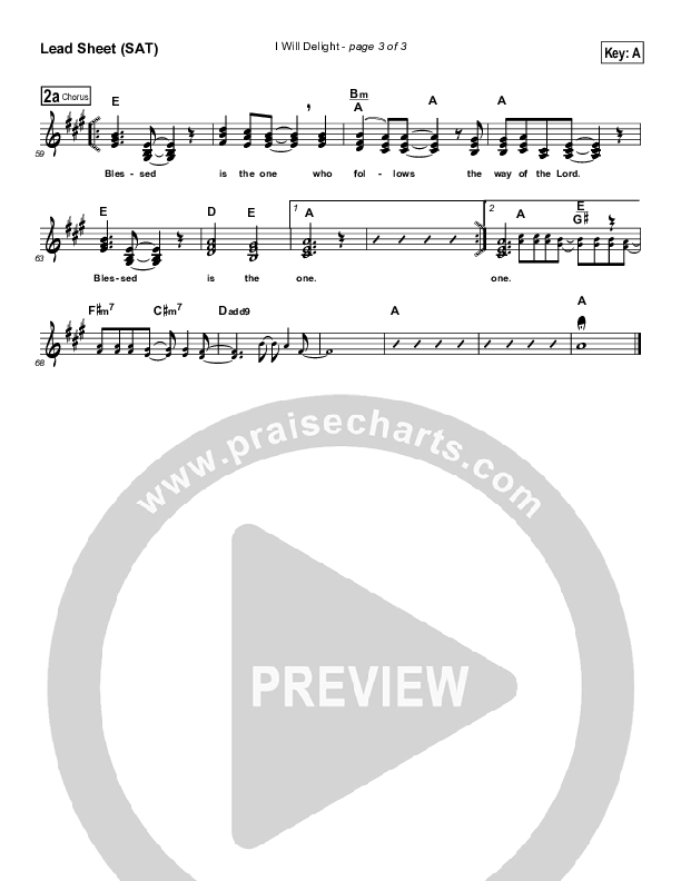 I Will Delight Lead Sheet (Maranatha Singers)
