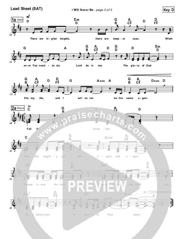 I Will Never Be Lead Sheet (SAT) (Maranatha Singers)