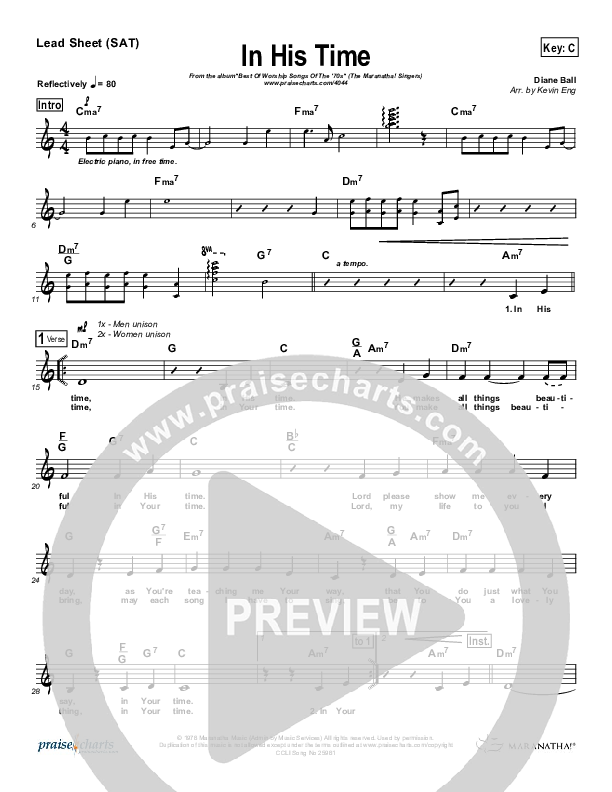 In His Time Lead Sheet (Maranatha Singers)