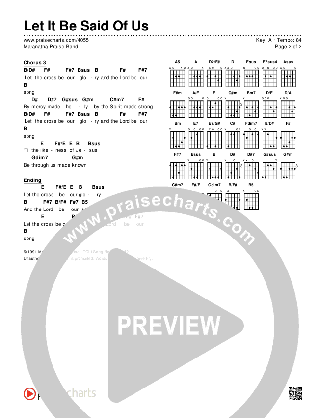 Let It Be Said Of Us Chords & Lyrics (Maranatha Praise Band)
